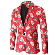 Aligament Christmas Suit for Men, Red Jackets for Men, Men's Fashion Casual Christmas Printed Single-Breasted Suit Jacket